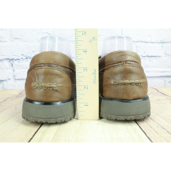 LL Bean All Week Brown Leather Shearling Lined Moccasin Slippers Size 12 M - Picture 6 of 9